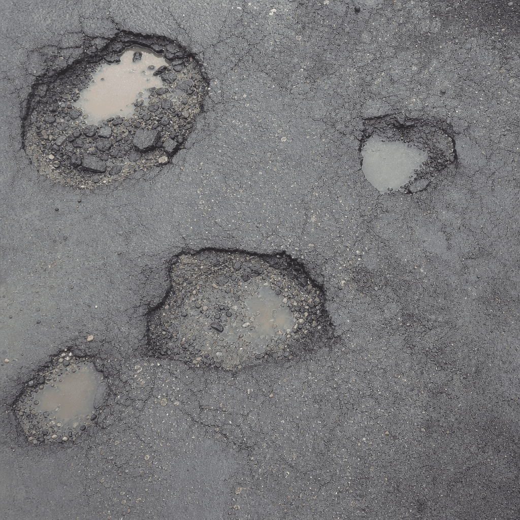 Asphalt road surface with potholes